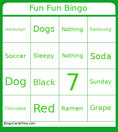 Fun Fun Bingo Card