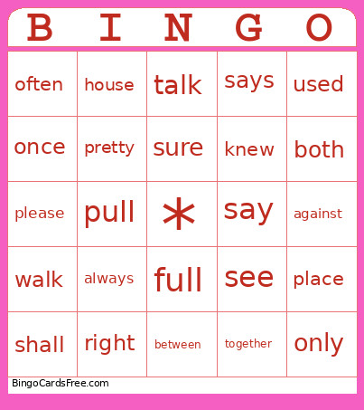 Fundations Bingo Card