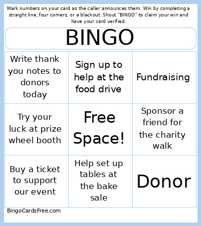 Fundraising Bingo Card 2