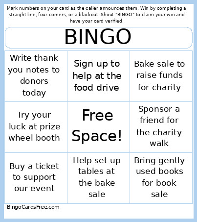 Fundraising Bingo Card