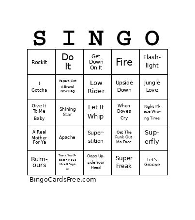 Funky Stuff V01 Bingo Cards Free Pdf Printable Game, Title: SINGO