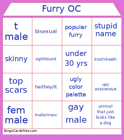Furry Oc Bingo Card