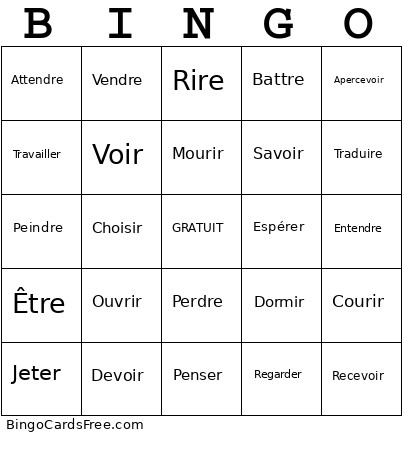 Futur Simple Bingo Card