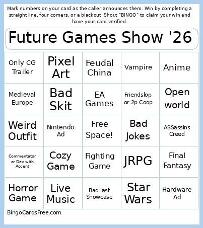 Future Games Show '26 Bingo Card