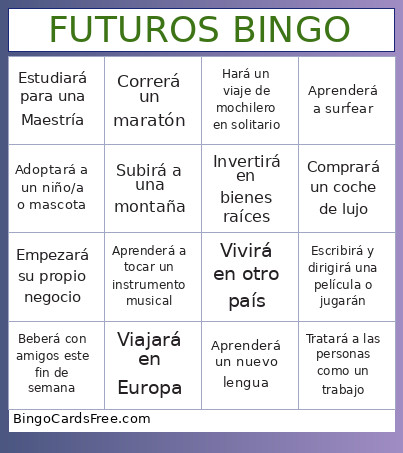 Future Goals Bingo Card