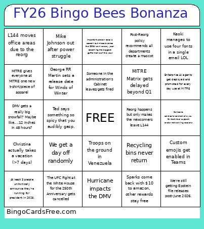 FY26 Bees Bonanza Bingo Card