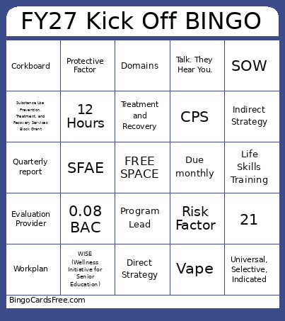 FY27 Kick Off Bingo Card