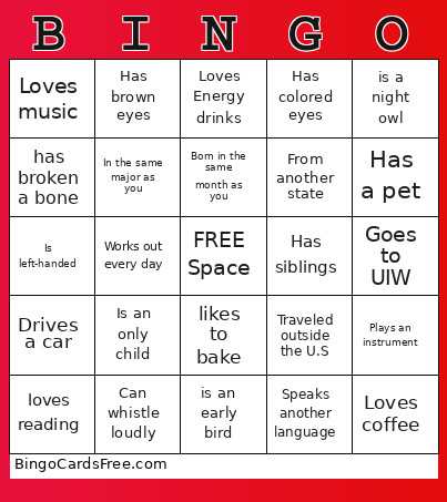 FYE Bingo Card