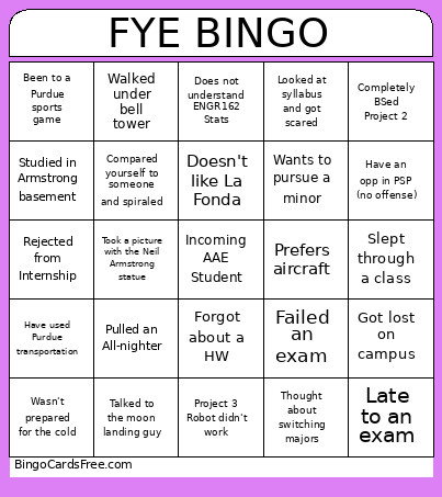 FYE Bingo Card