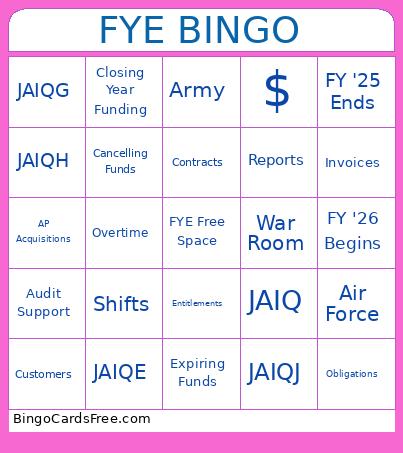 FYE Bingo Card