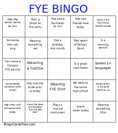 Fye Bingo Card