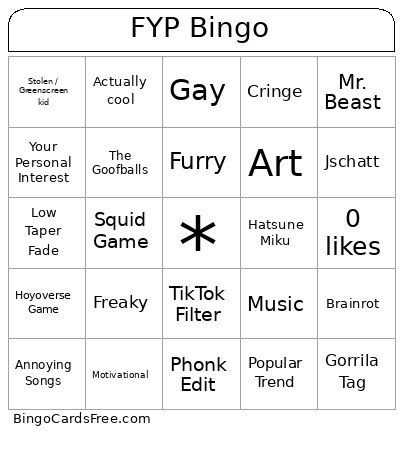 FYP Bingo Card