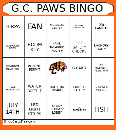 G.C. PAWS Bingo Card