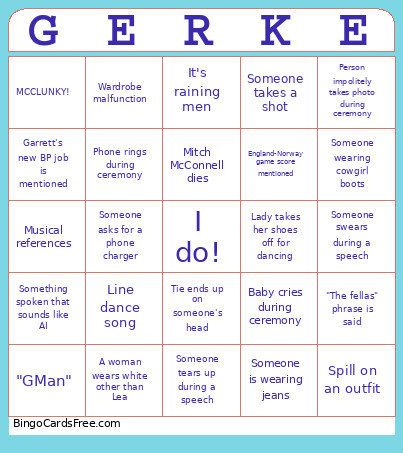 G&L Wedding Bingo Card