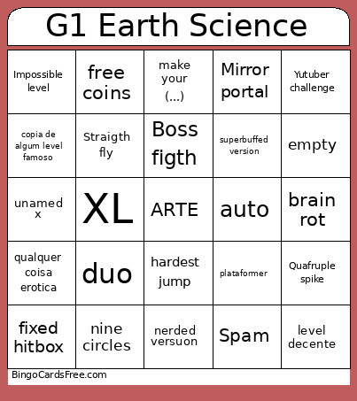 G1 Earth Science Bingo Card