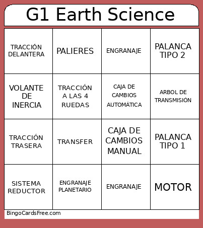 G1 Earth Science Bingo Card