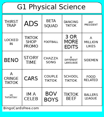 G1 Physical Science Bingo Card