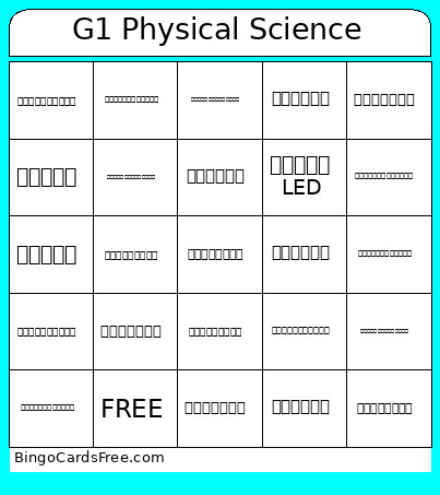 G1 Physical Science Bingo Card