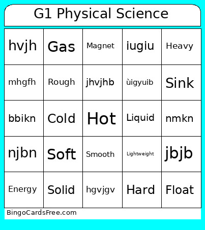 G1 Physical Science Bingo Card
