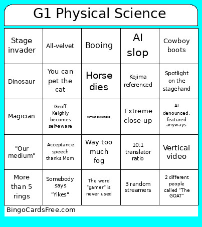 G1 Physical Science Bingo Card