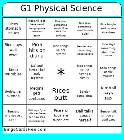 G1 Physical Science Bingo Card