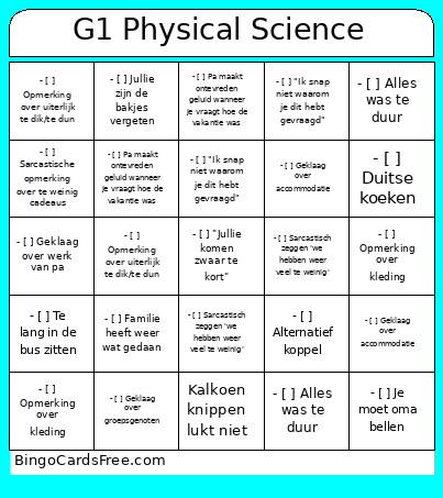 G1 Physical Science Bingo Card