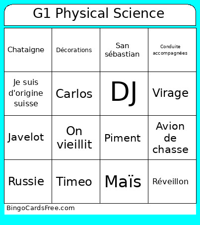 G1 Physical Science Bingo Card