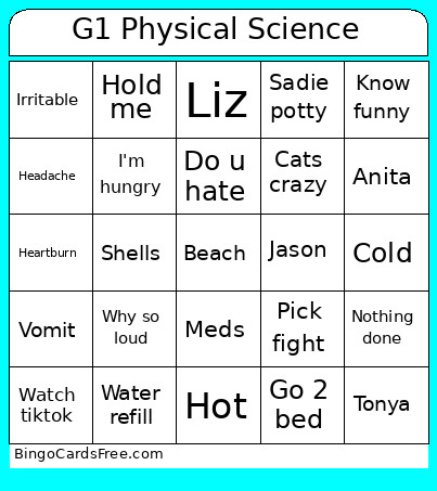 G1 Physical Science Bingo Card