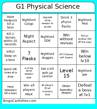 G1 Physical Science Bingo Card
