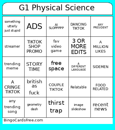 G1 Physical Science Bingo Card