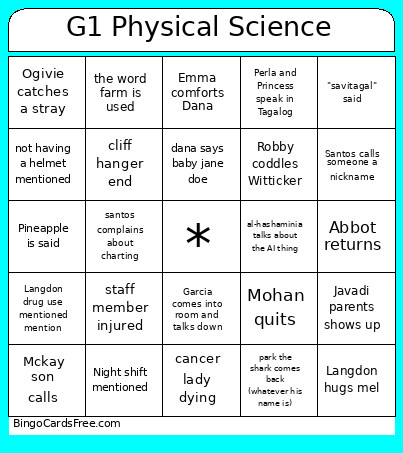 G1 Physical Science Bingo Card