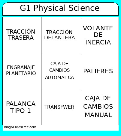 G1 Physical Science Bingo Card