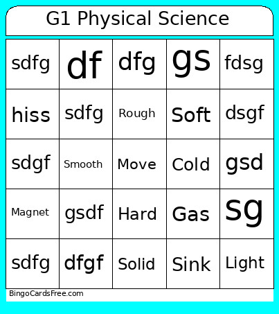 G1 Physical Science Bingo Card