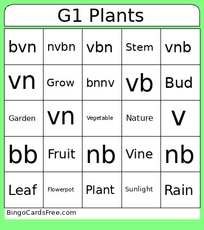 G1 Plants Bingo Card