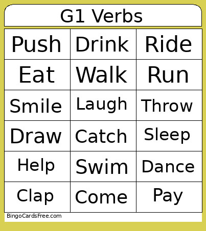 G1 Verbs Bingo Card
