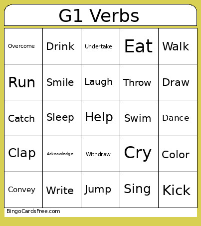 G1 VERBS Bingo Card