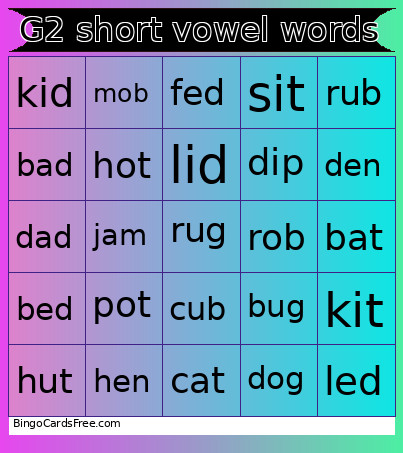G2 Short Vowel Words Bingo Card