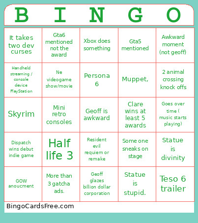 GA2025 Bingo Card