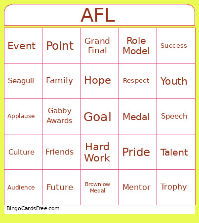 GABBY AWARDS Bingo Card