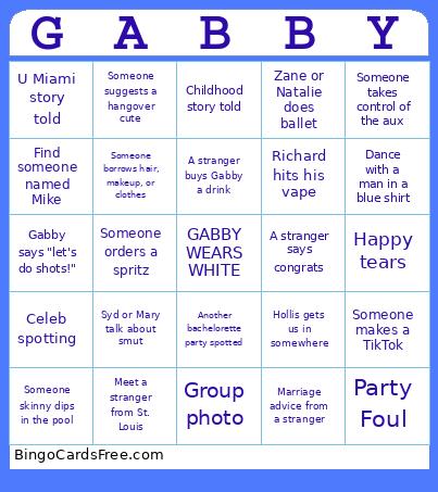 Gabby's Bachelorette Bingo