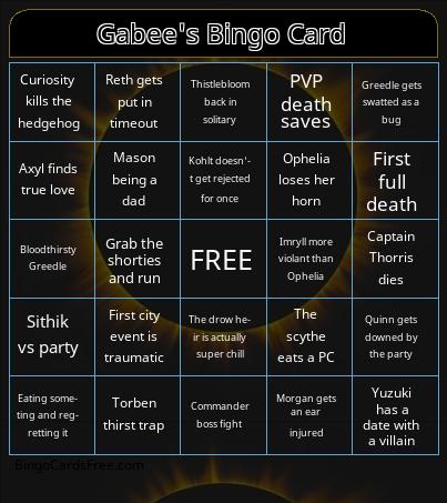 Gabee's Bingo Card