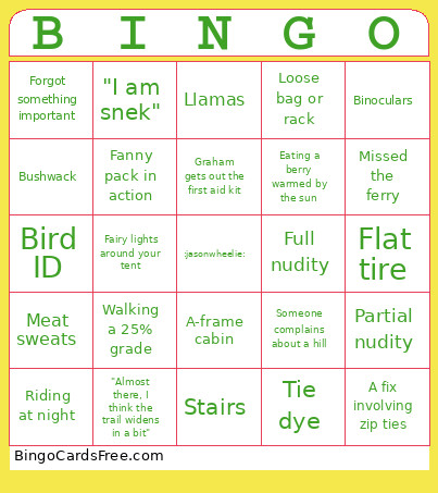 Gabriola Bingo Card