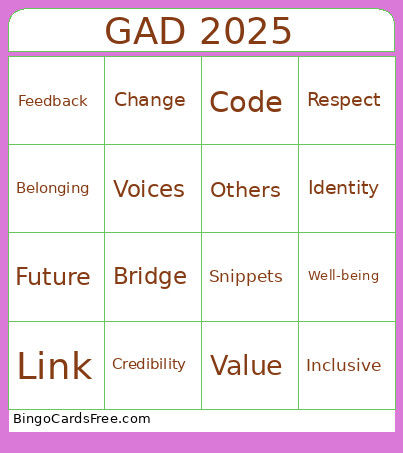 GAD 2025 Bingo Card