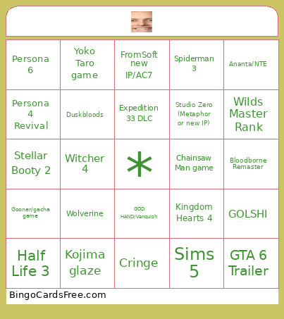 Gae Awrsd Bingo Card