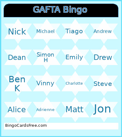 GAFTA Bingo Card