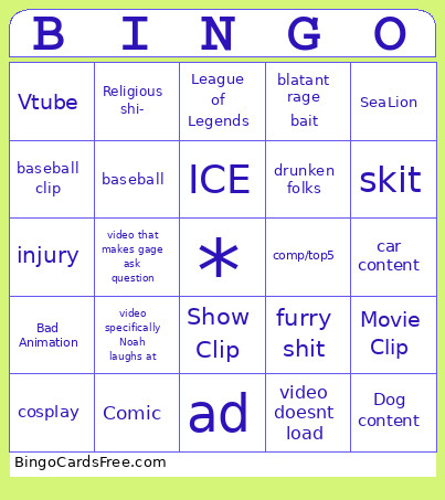 Gage Bingo Card
