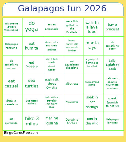 Galapagos Fun 2026 Bingo Card