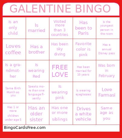 GALENTINE Bingo Cards Free Pdf Printable Game, Title: GALENTINE BINGO