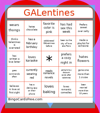 GALentines Bingo Card