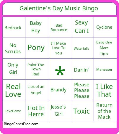 Galentine's Day Music Bingo Cards Free Pdf Printable Game, Title: Galentine's Day Music Bingo